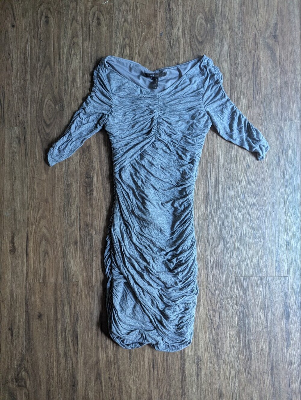 BCBGMaxAzria Grey Ruched Midi Dress Sz S